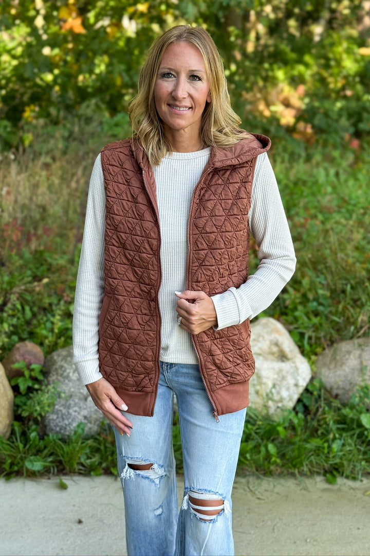 Quilted Hooded Vest- Copper