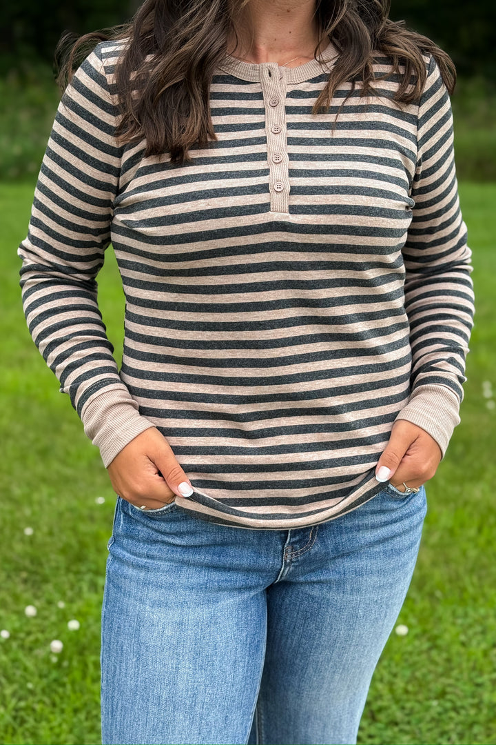 Charcoal Striped Henley