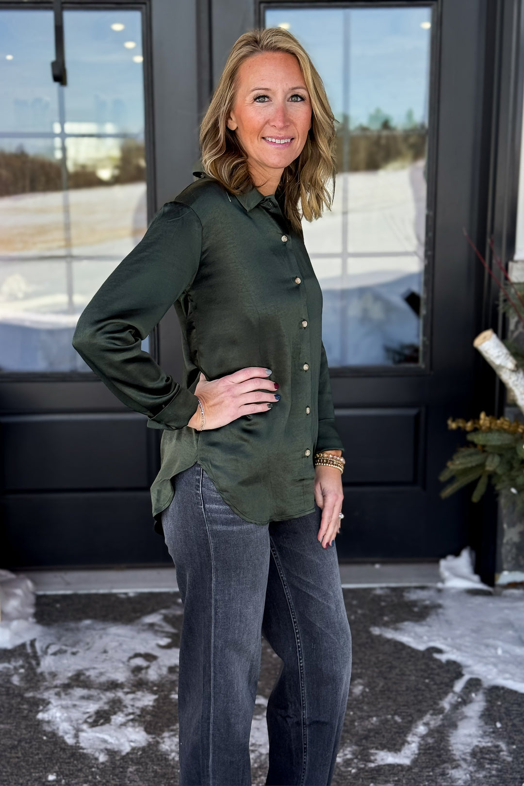 Green Button Down Blouse