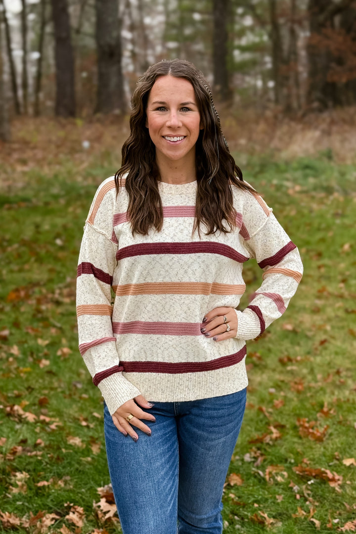 Oatmeal Multi Stripe Sweater