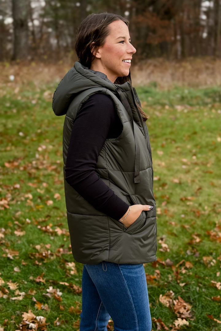 Olive Hooded Puffer Vest