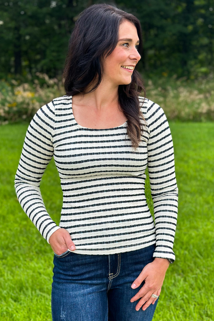 Black Striped Scoop Neck