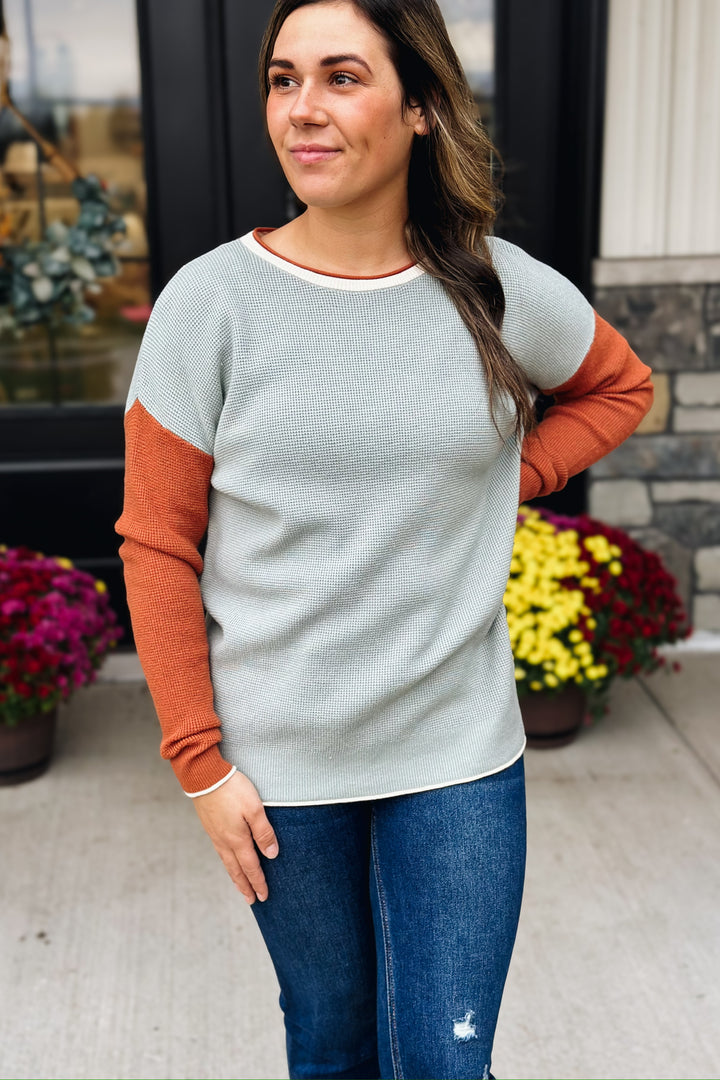 Waffle Color Block Pullover