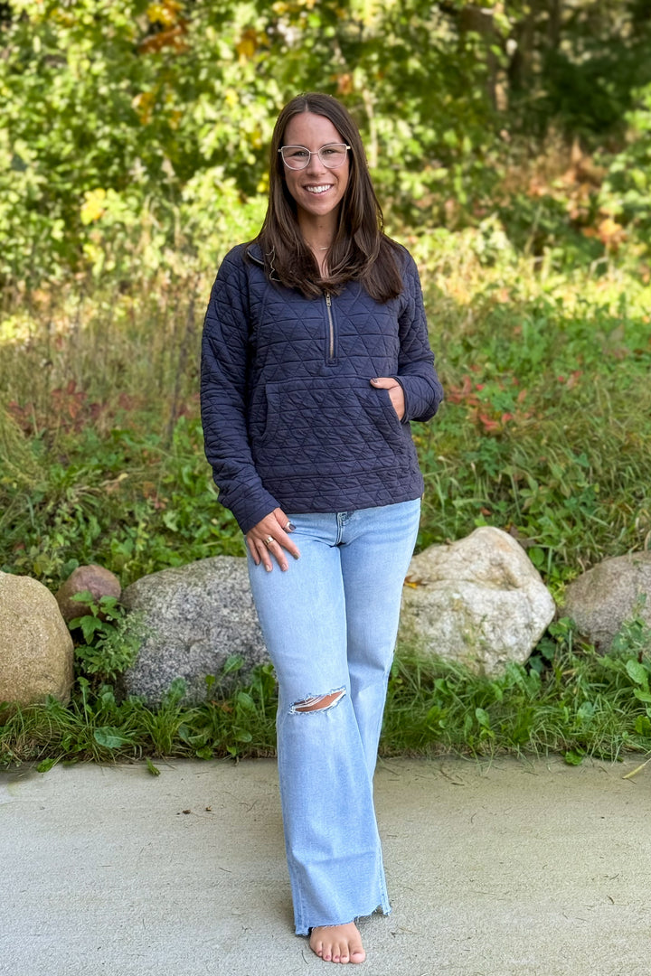 Quilted Pullover- Navy