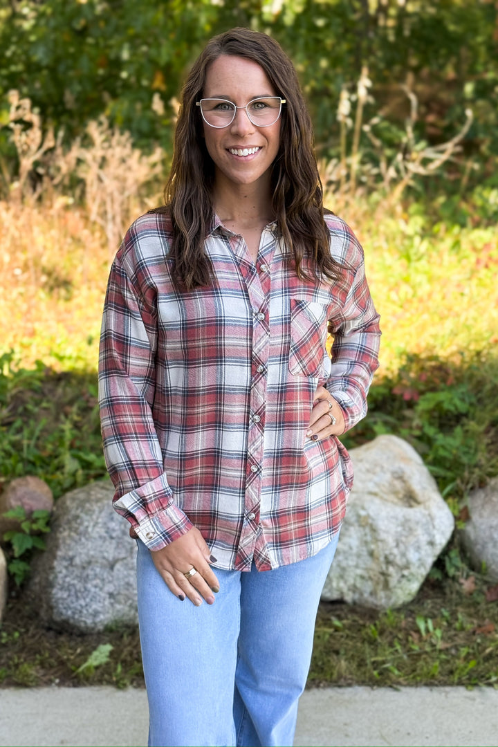 Red Plaid Button-Up
