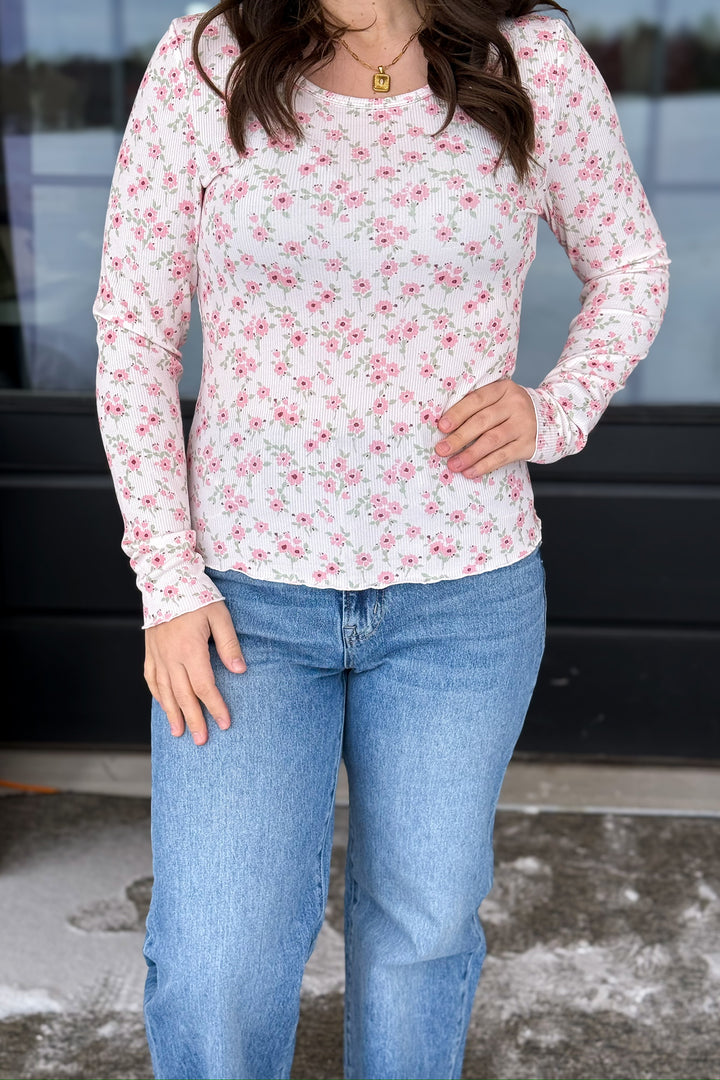 Ribbed Long Sleeve Pink Confetti