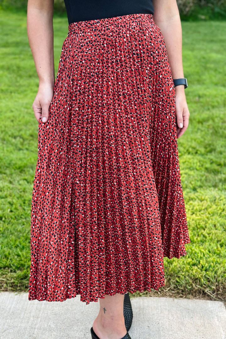 Burnt Red Pleated Skirt