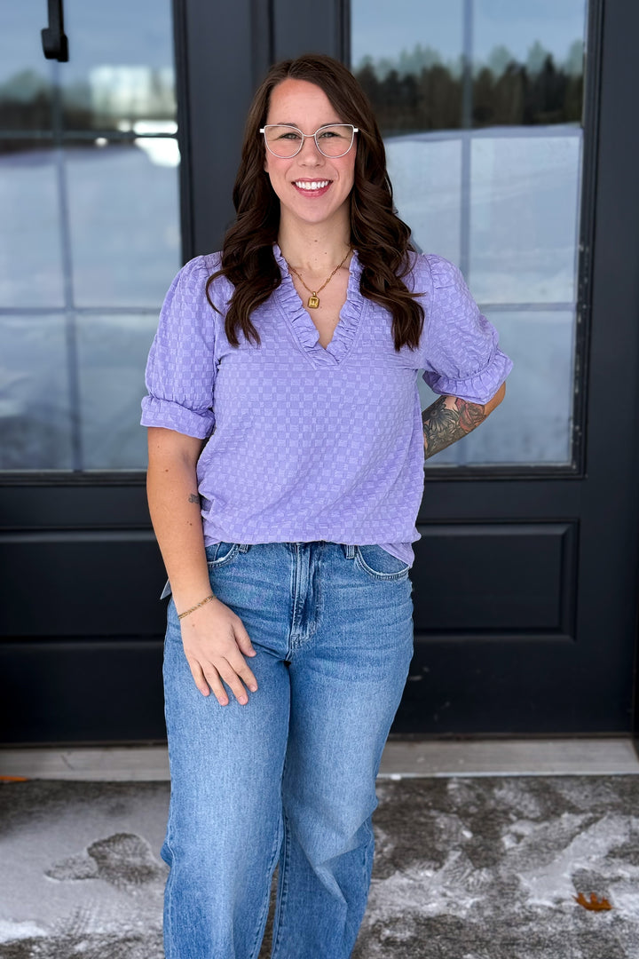 Frilled V-Neck Blouse- Lavender