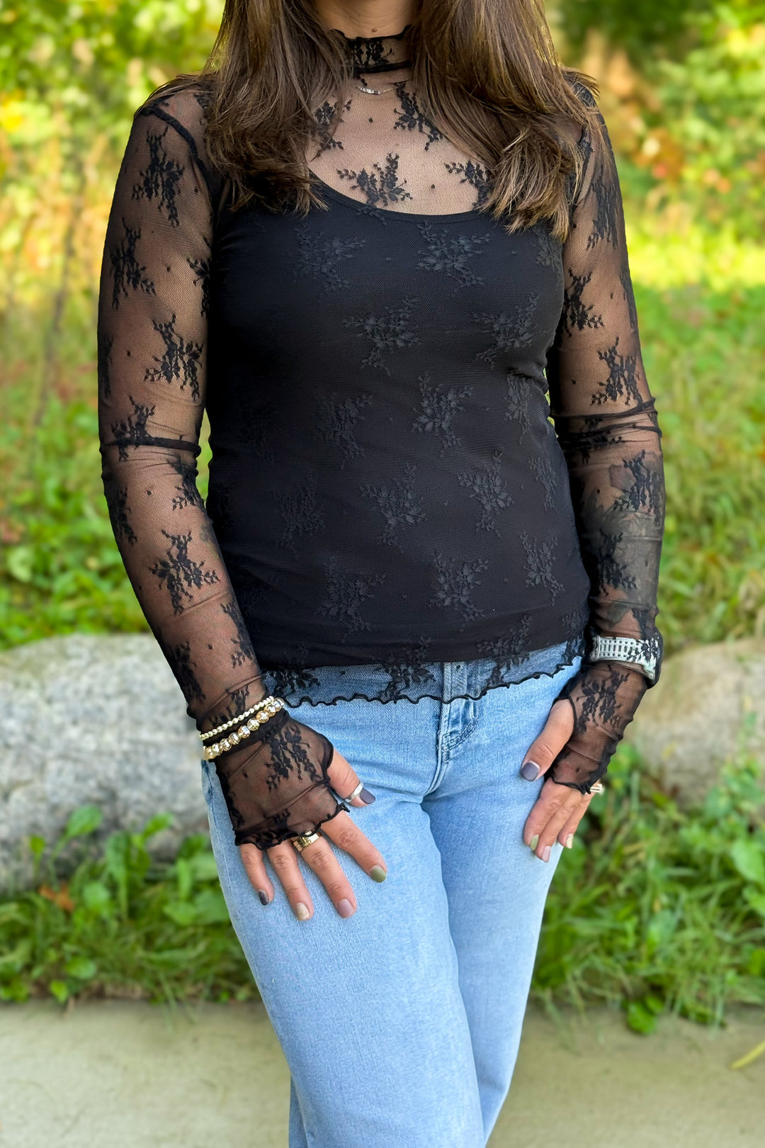 Black Lace Mock Neck