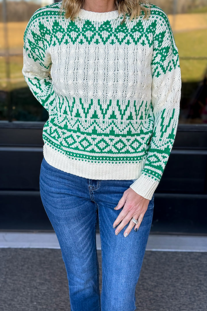 Green Fairisle Cable Sweater