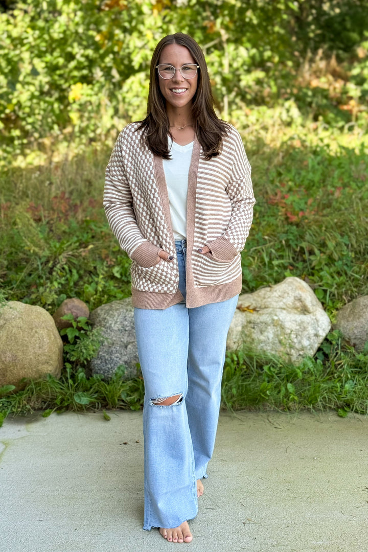 Taupe Checkerboard Cardigan