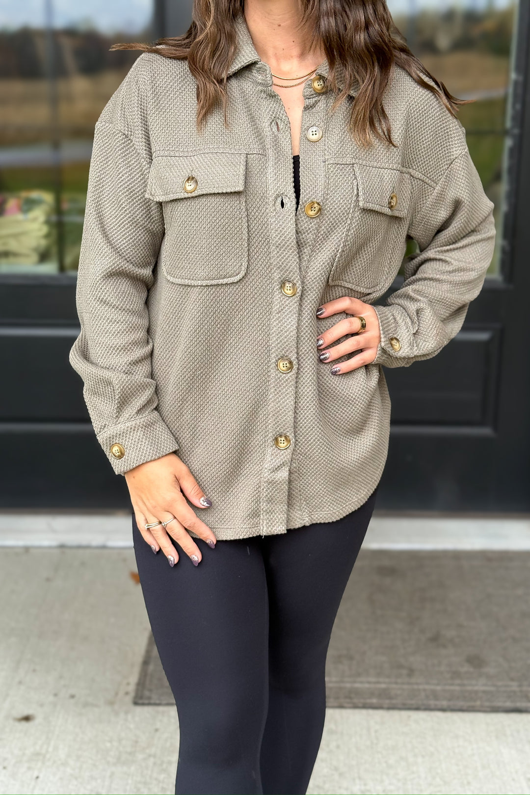 Olive Texture Button Shacket