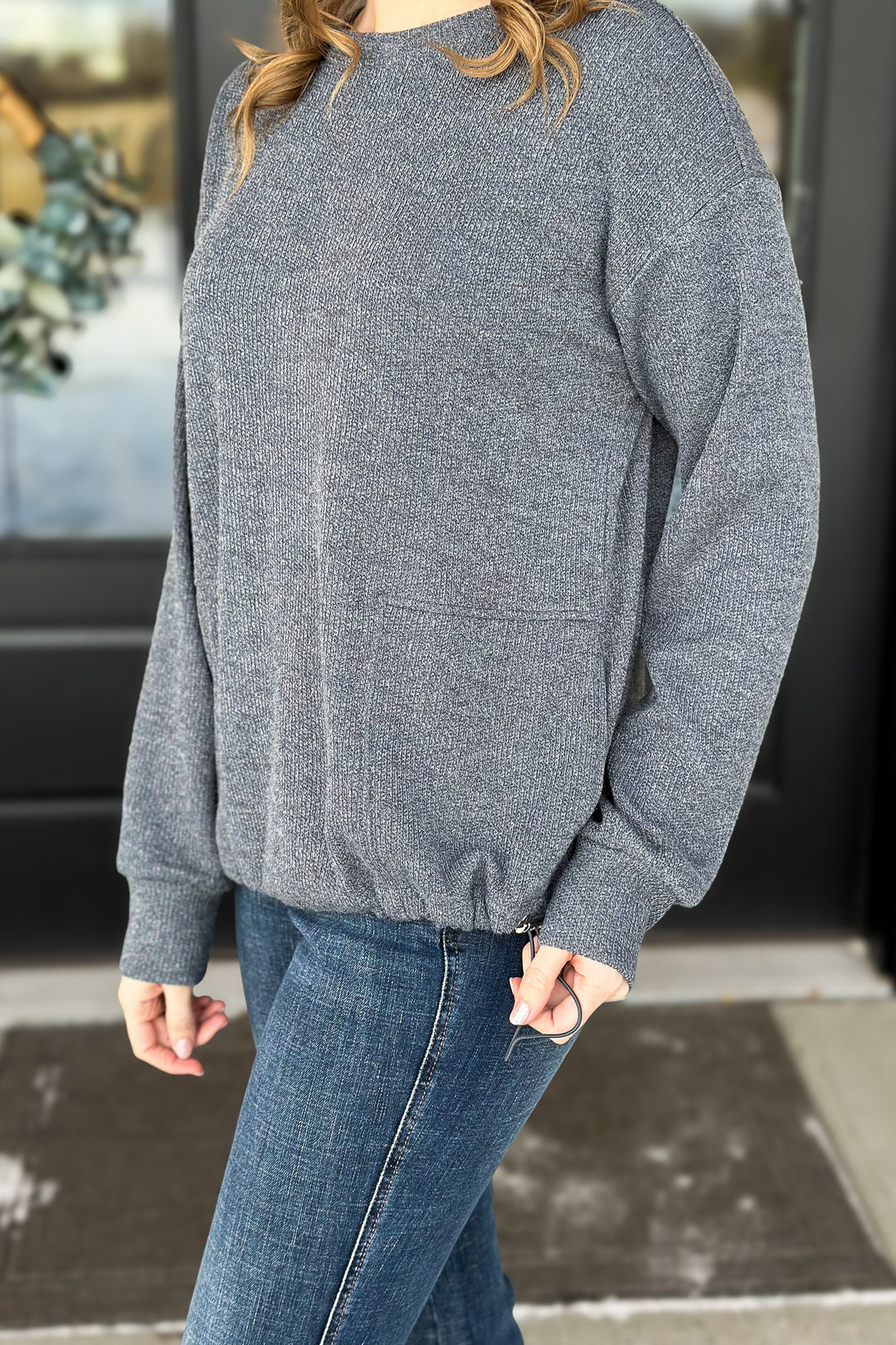 Grey Knit Crew Sweater