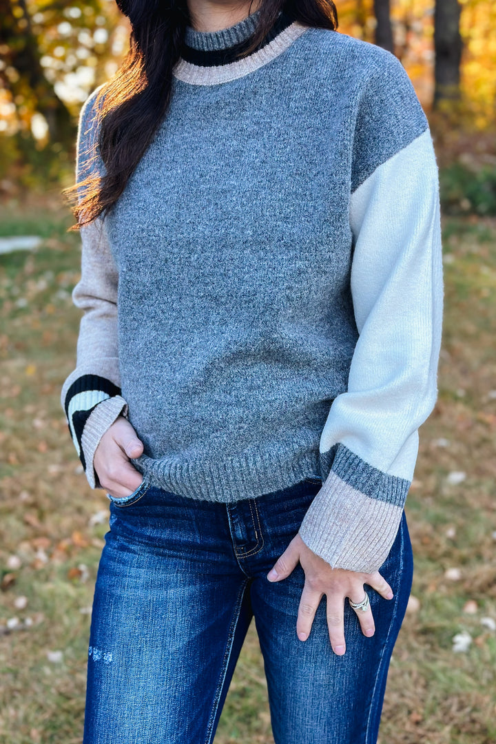 Grey Color Block Sweater