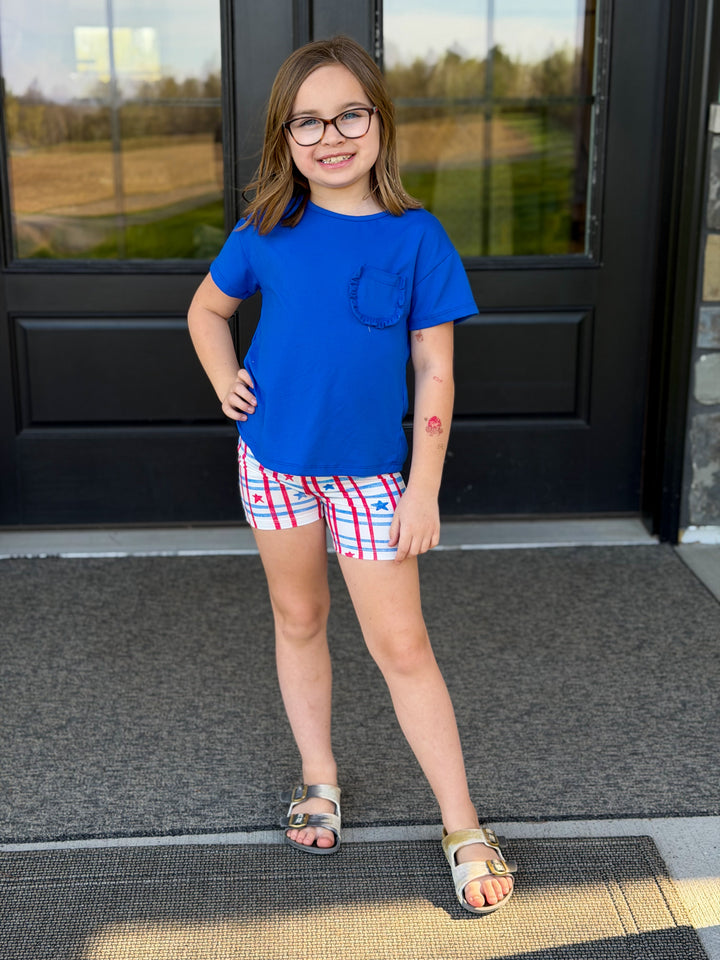 Blue Ruffle Pocket Tee