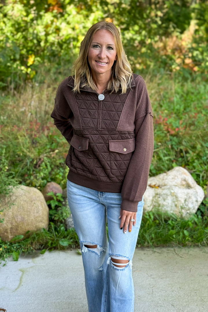 Quilted Contrast Pullover