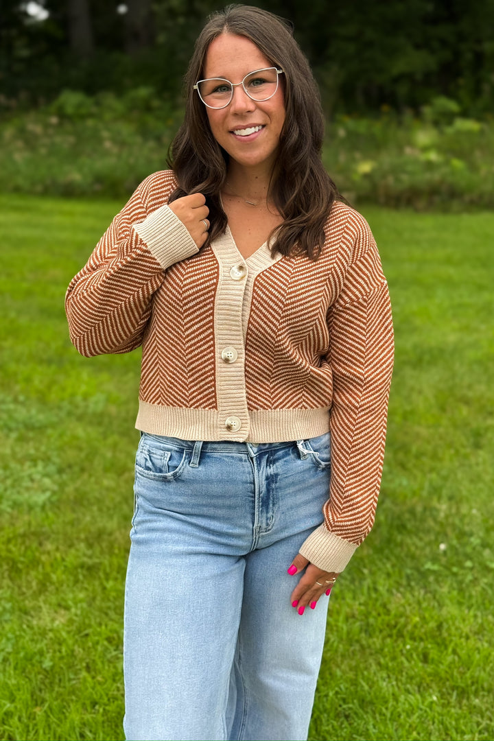 Rust Chevron Button Sweater