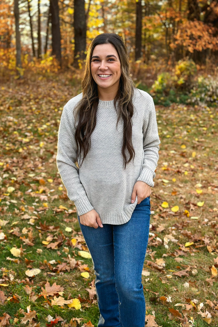 Basic Crew Neck Sweater- Heather Mocha