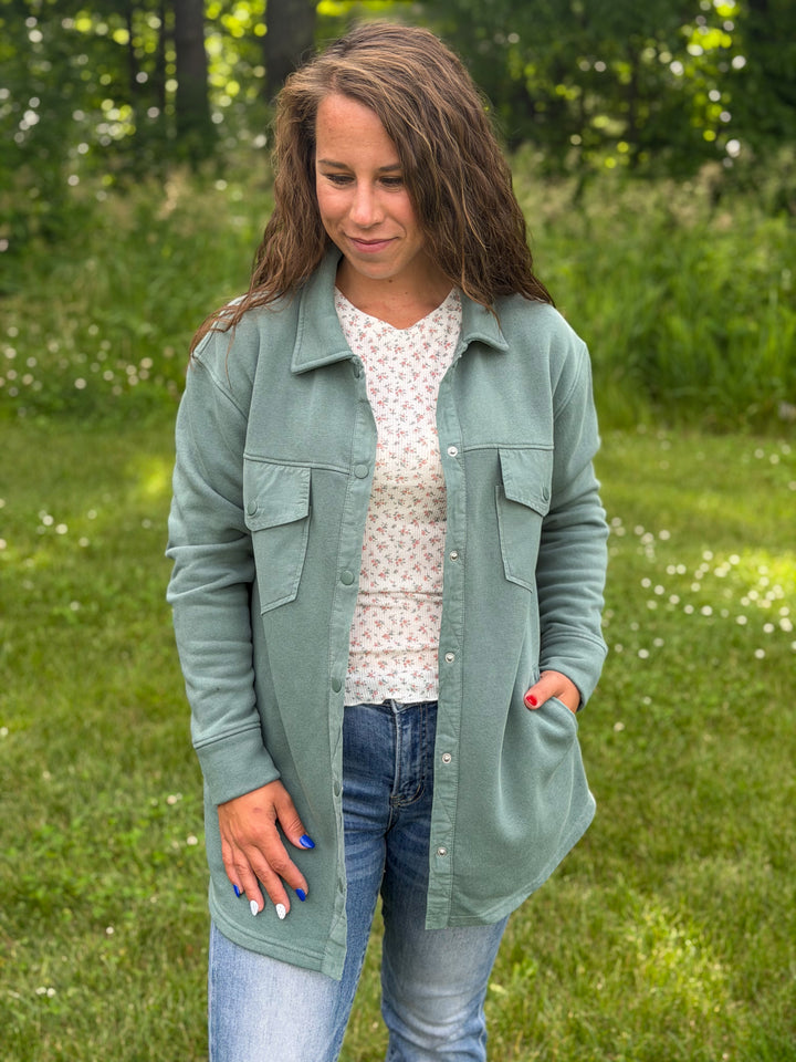 Sage Button Fleece Shacket