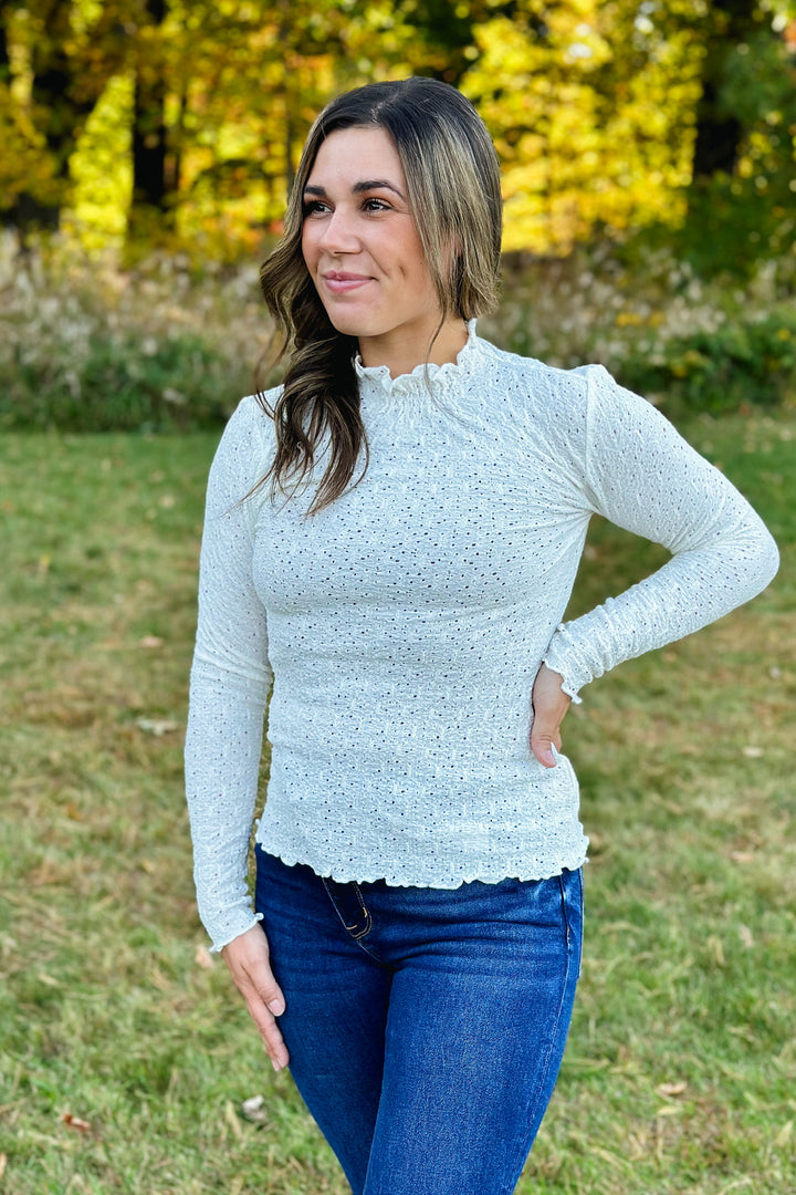 Ivory Mock Neck Textured Top