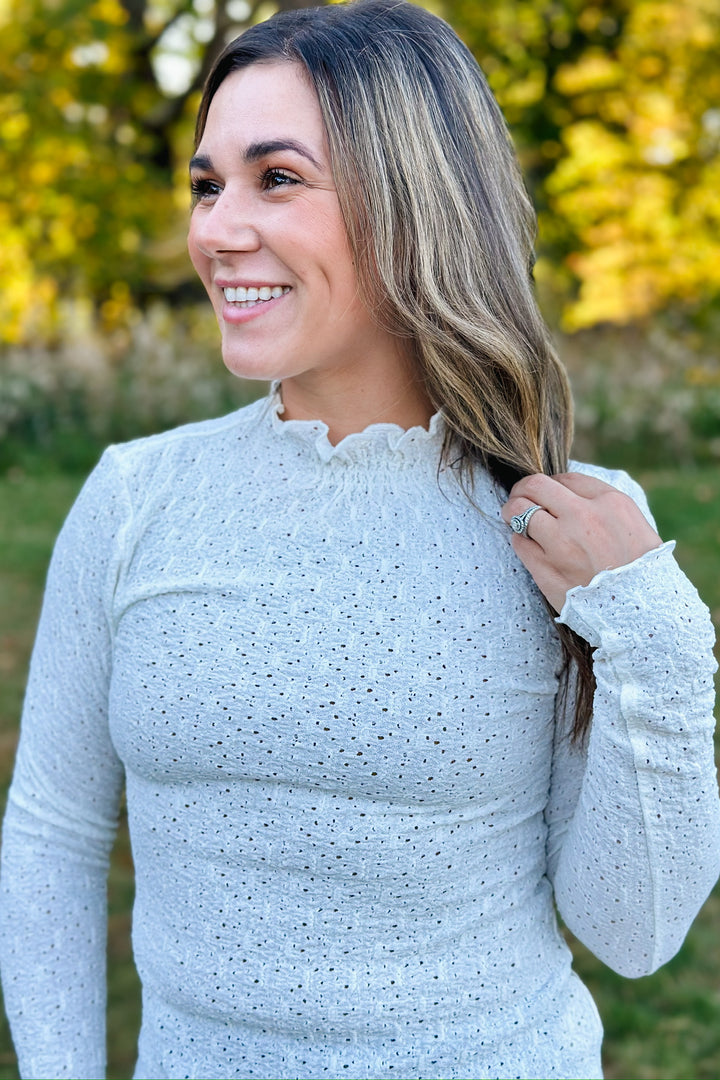 Ivory Mock Neck Textured Top