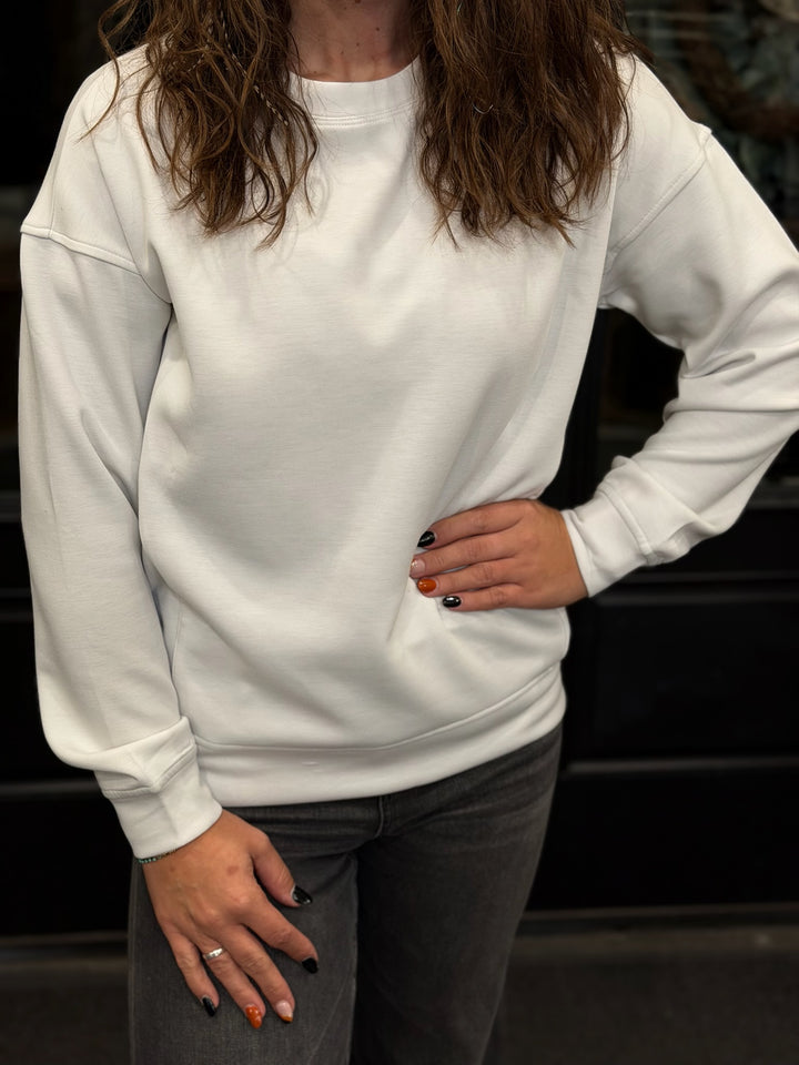Solid Crew Neck Pullover- Bone