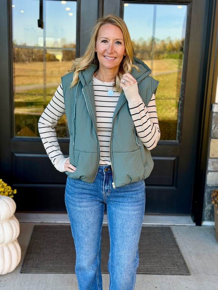Bubble Puffer Vest- Dusty Jade