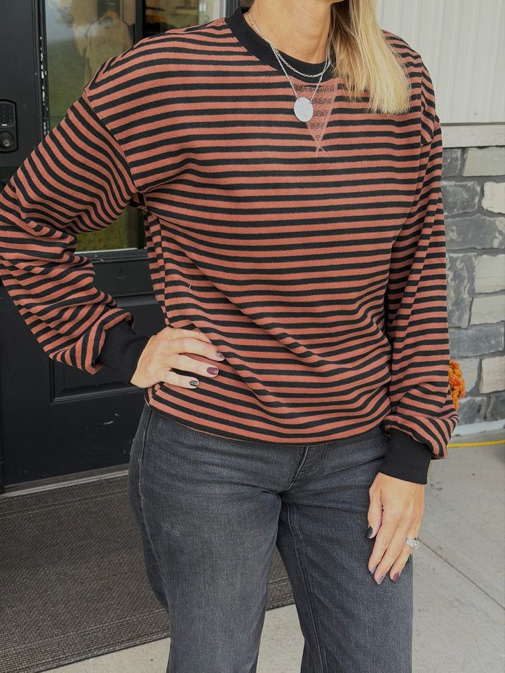 Fleece Pullover Chai Stripe
