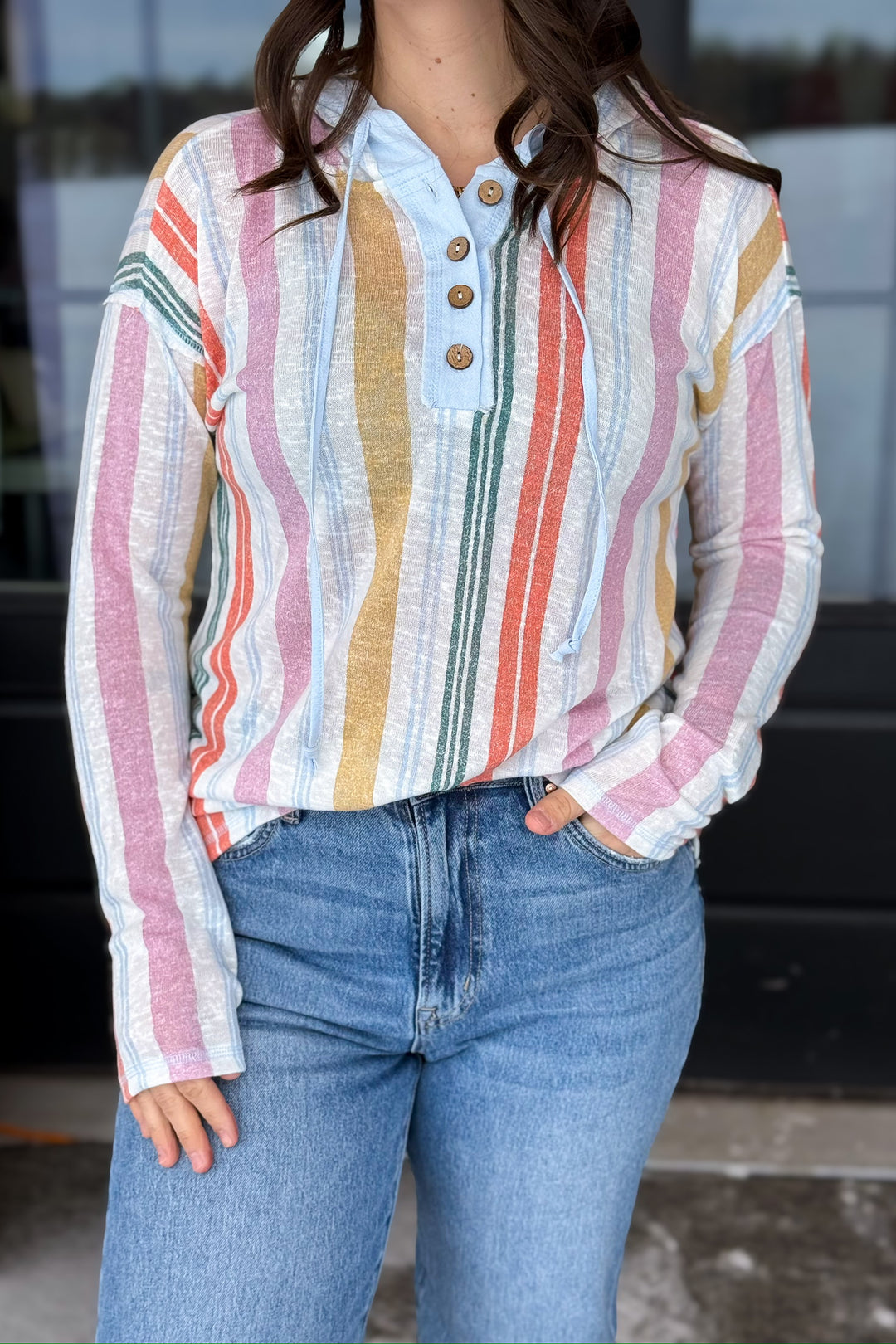 Multi Stripe Pullover Hoodie