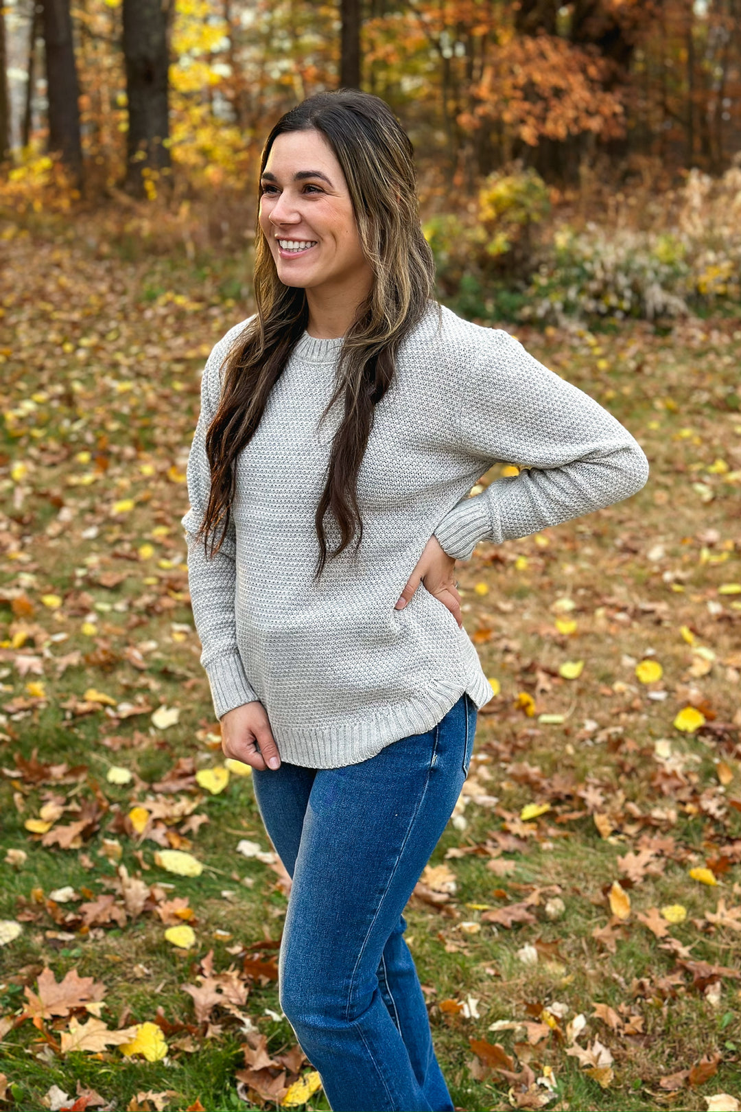 Basic Crew Neck Sweater- Heather Mocha