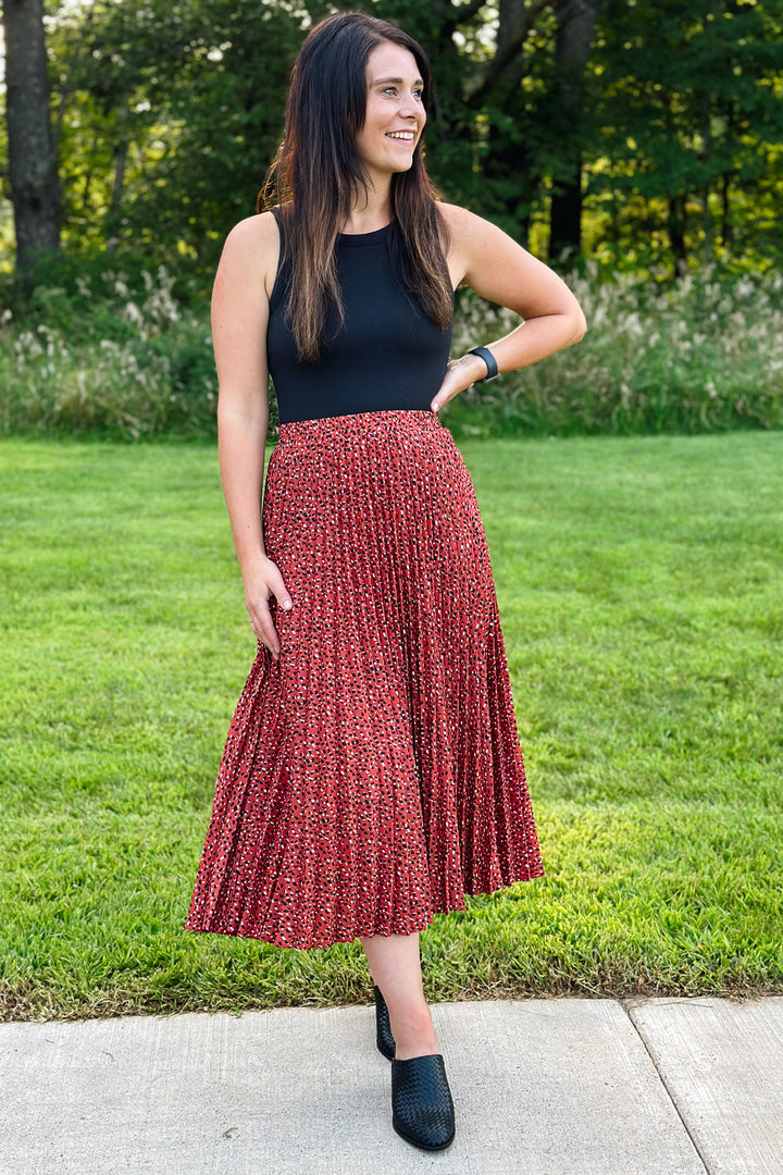 Burnt Red Pleated Skirt