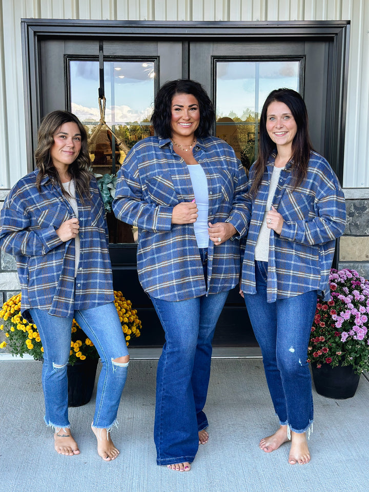 Blue Plaid Shacket- Curvy