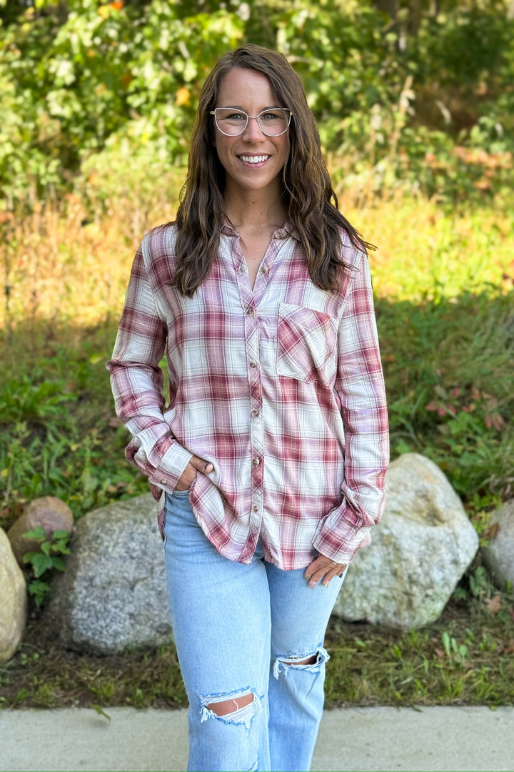 Rosewood Plaid Button-Up
