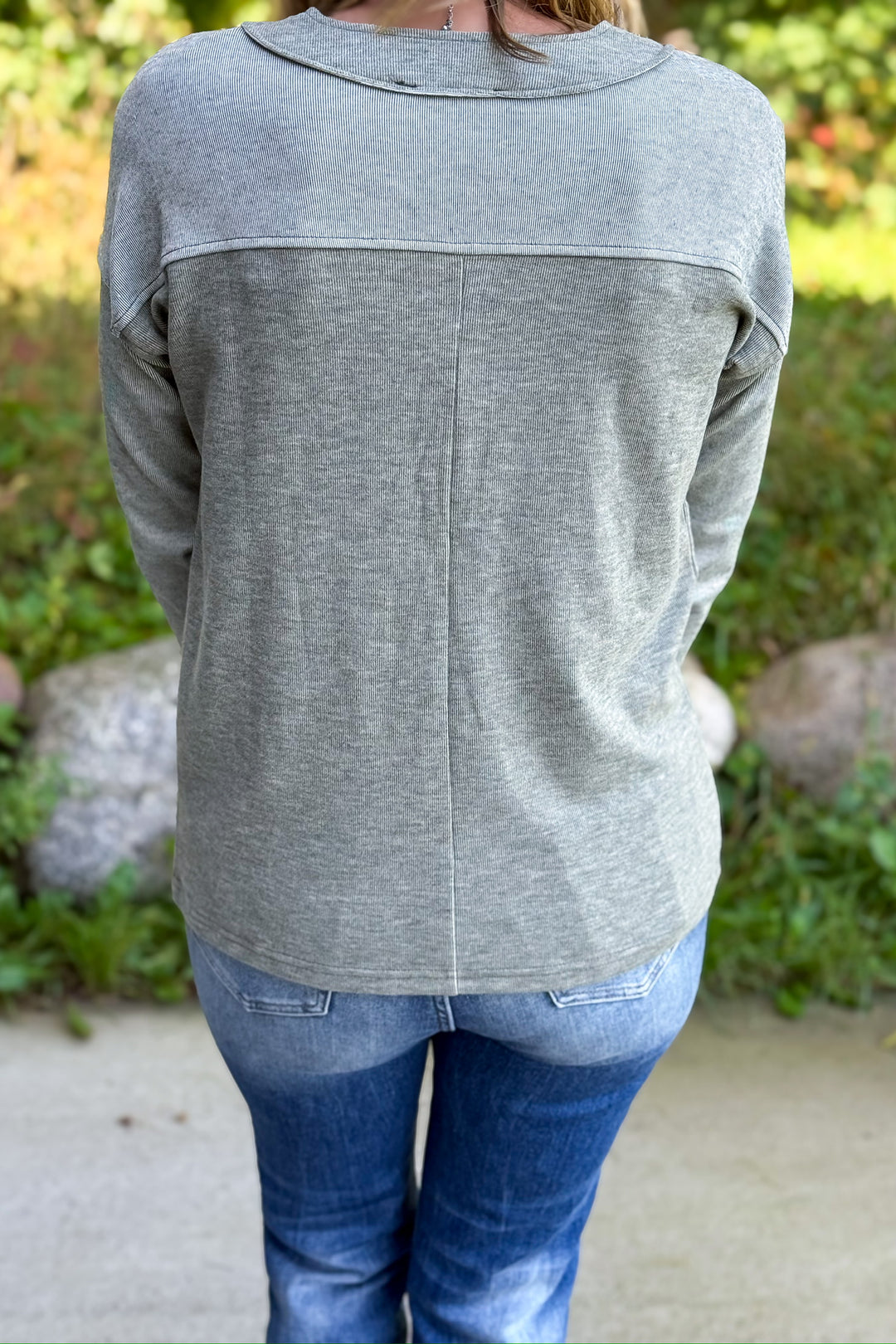 Olive Henley Button Detail