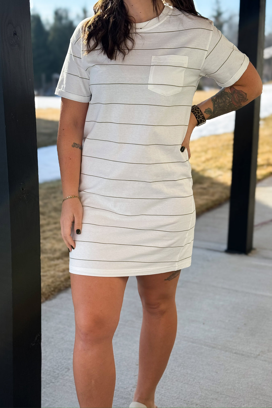 Kick Back Dress- Sage Stripe