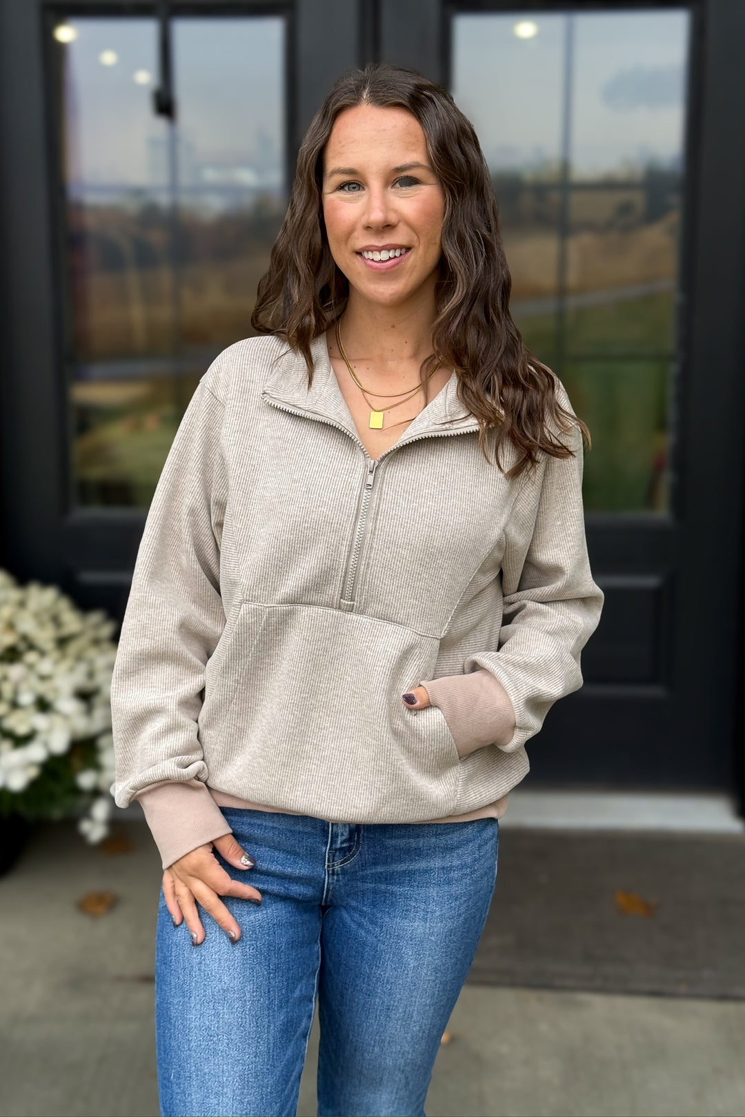 Half Zip Pullover- Brown