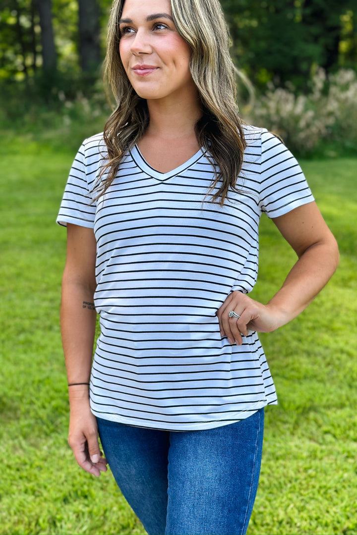 Tatiana Tee- White Black Stripe