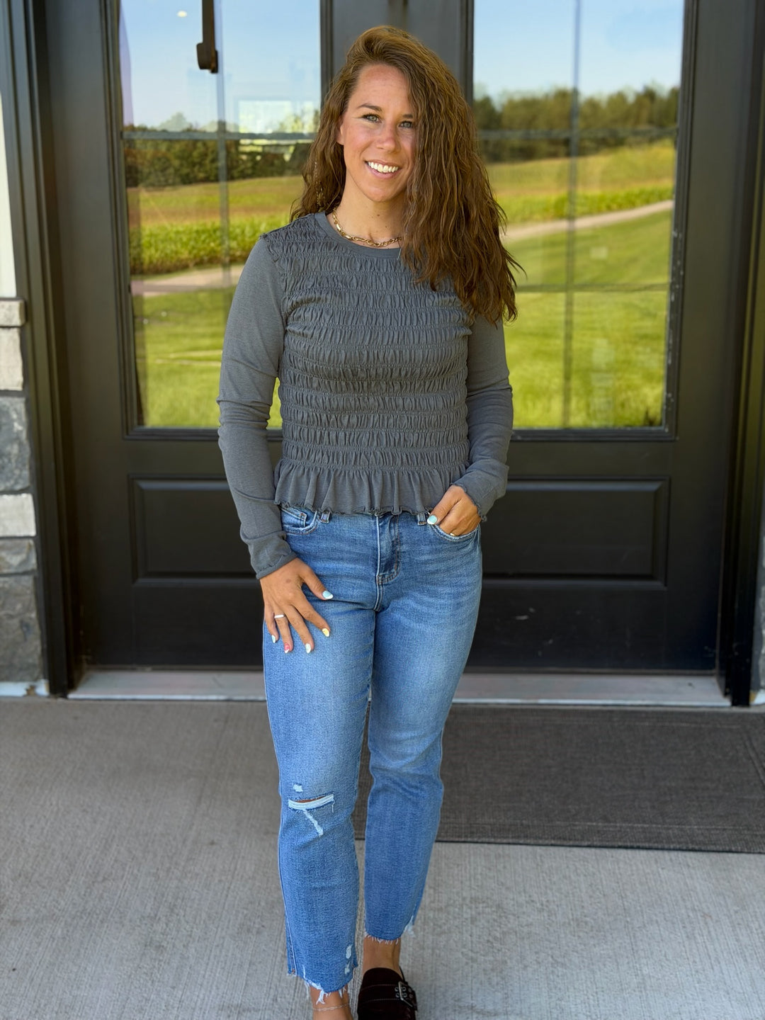 Ruched Long Sleeve- Sage
