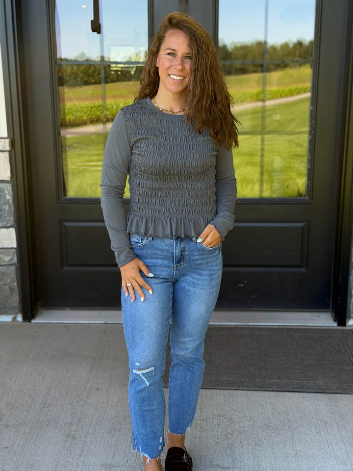 Ruched Long Sleeve- Sage