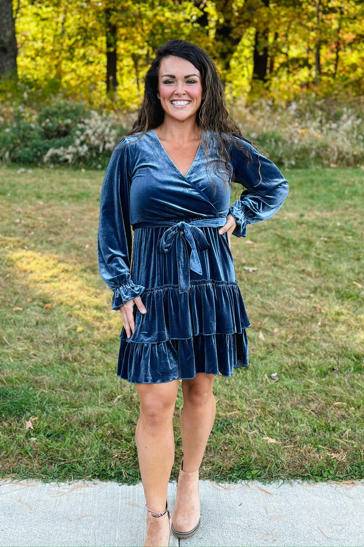 Teal Blue Velvet Dress