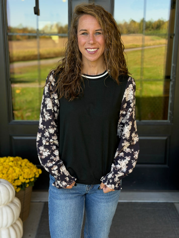 Black Floral Sleeve Blouse