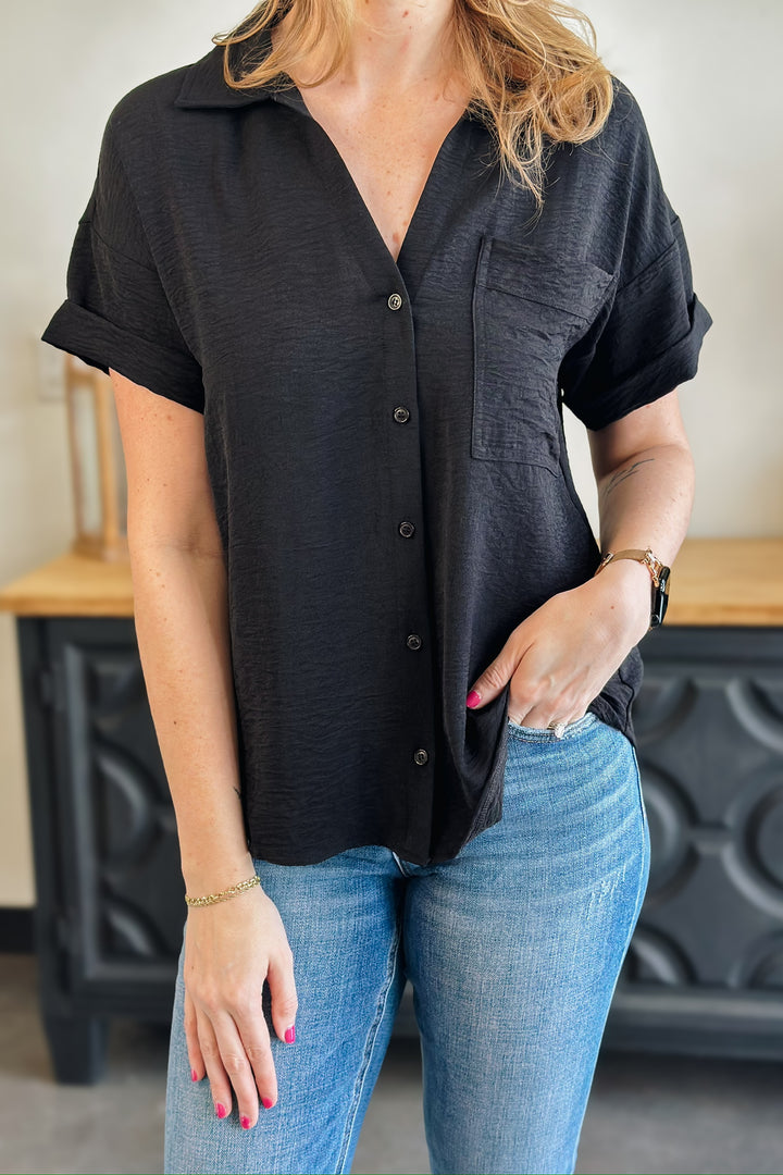 Black Short Sleeve Button Down