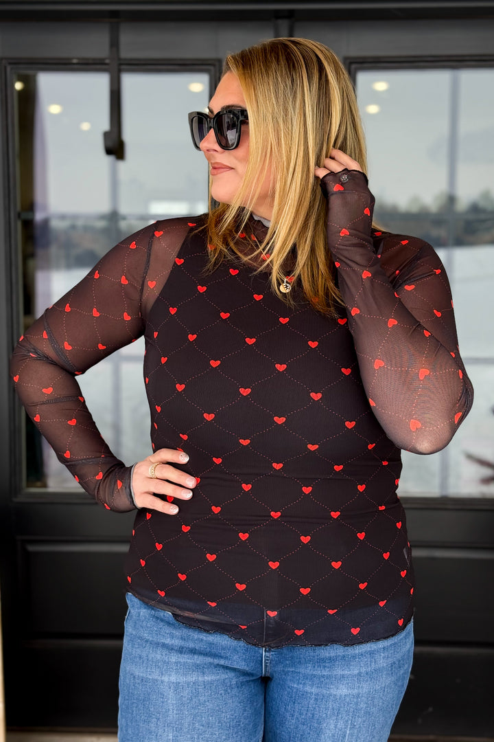 Black Mesh Heart Top