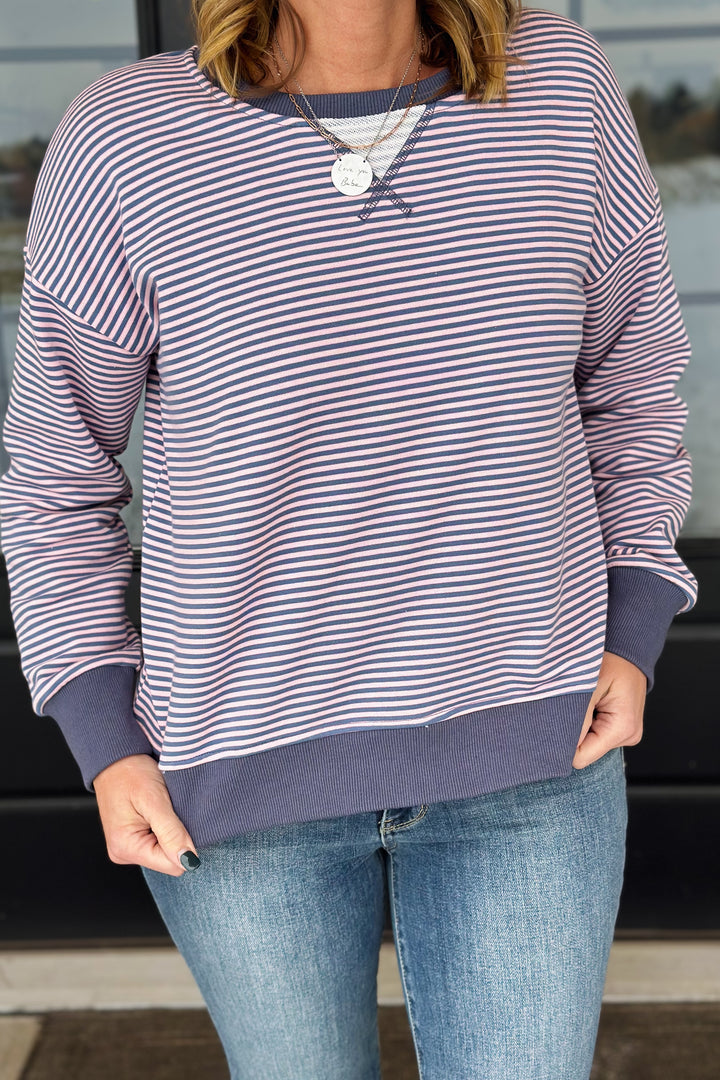 Indigo Pink Stripe Pullover