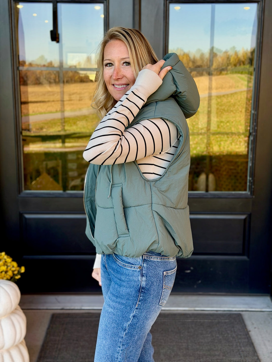 Bubble Puffer Vest- Dusty Jade