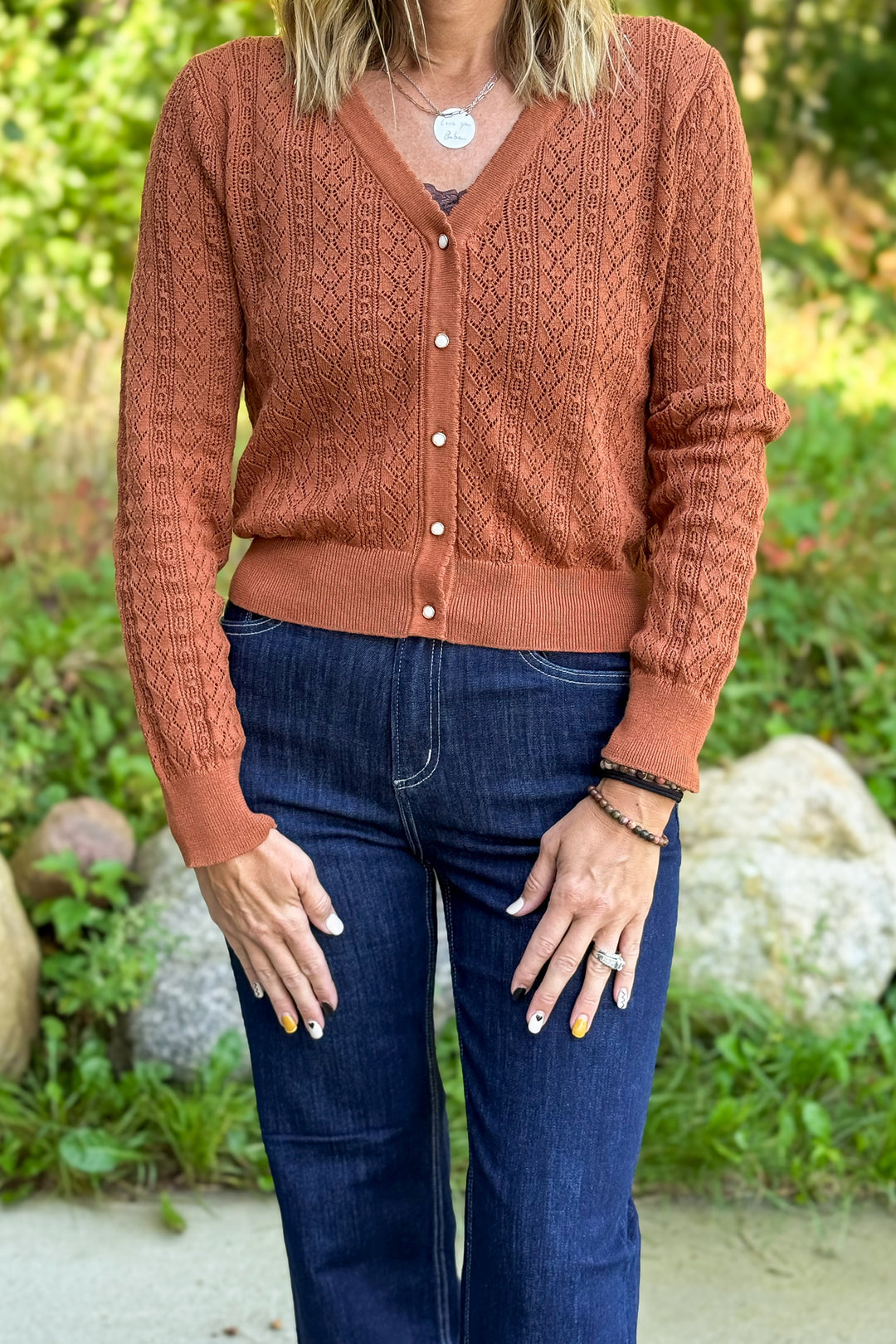 Rust Pointelle Cardigan