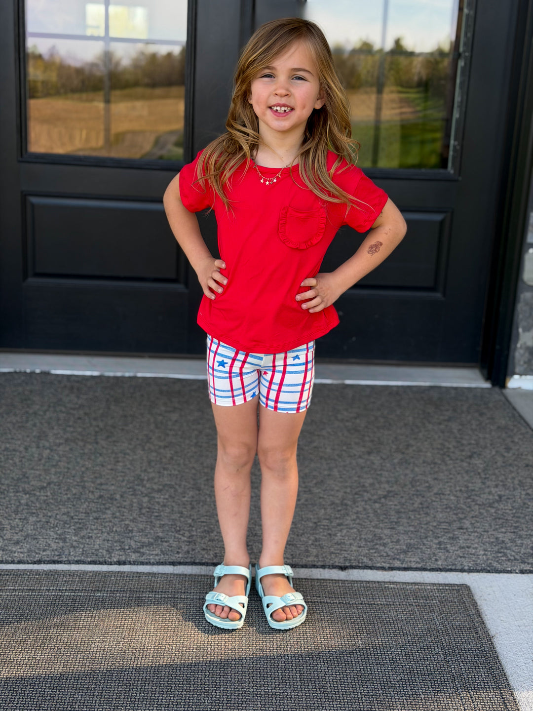 Red Ruffle Pocket Tee
