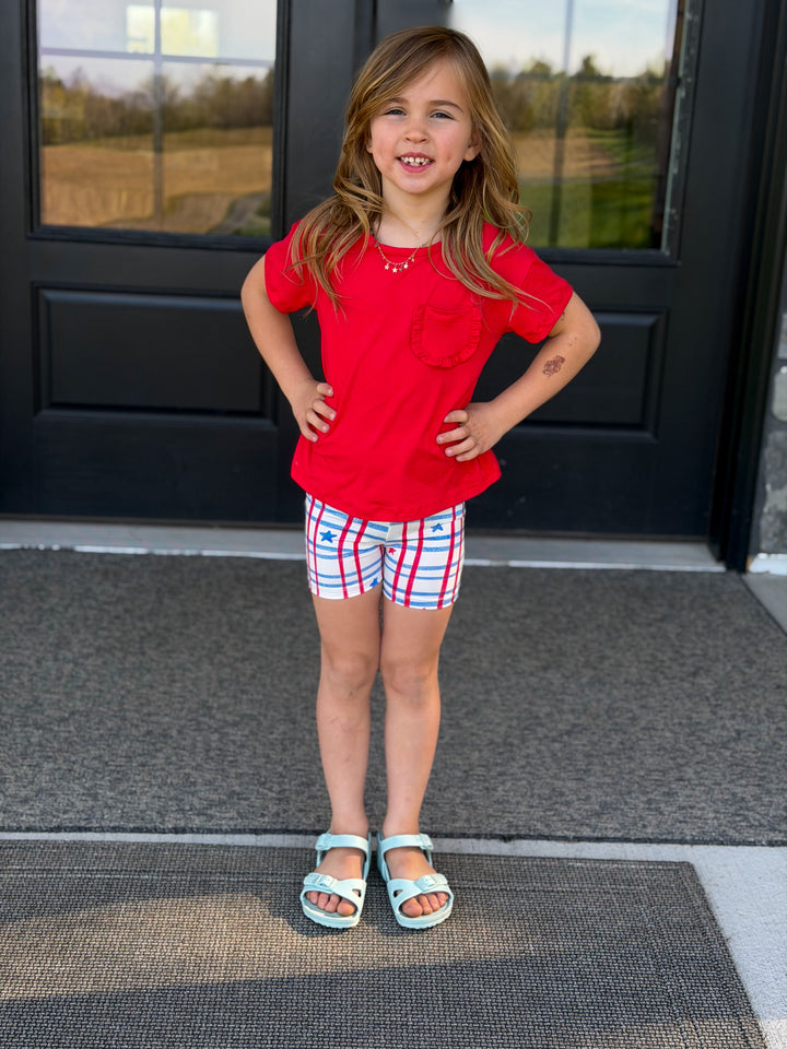 Red Ruffle Pocket Tee