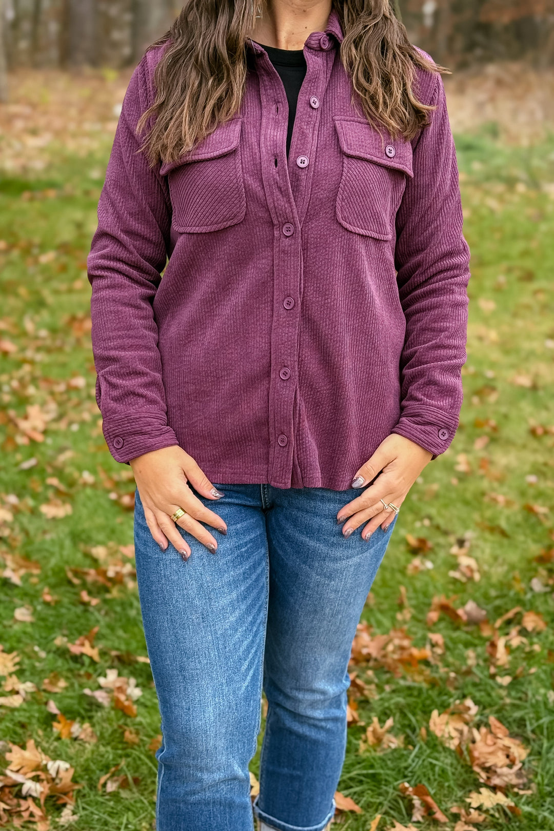 Plum Corduroy Button Up