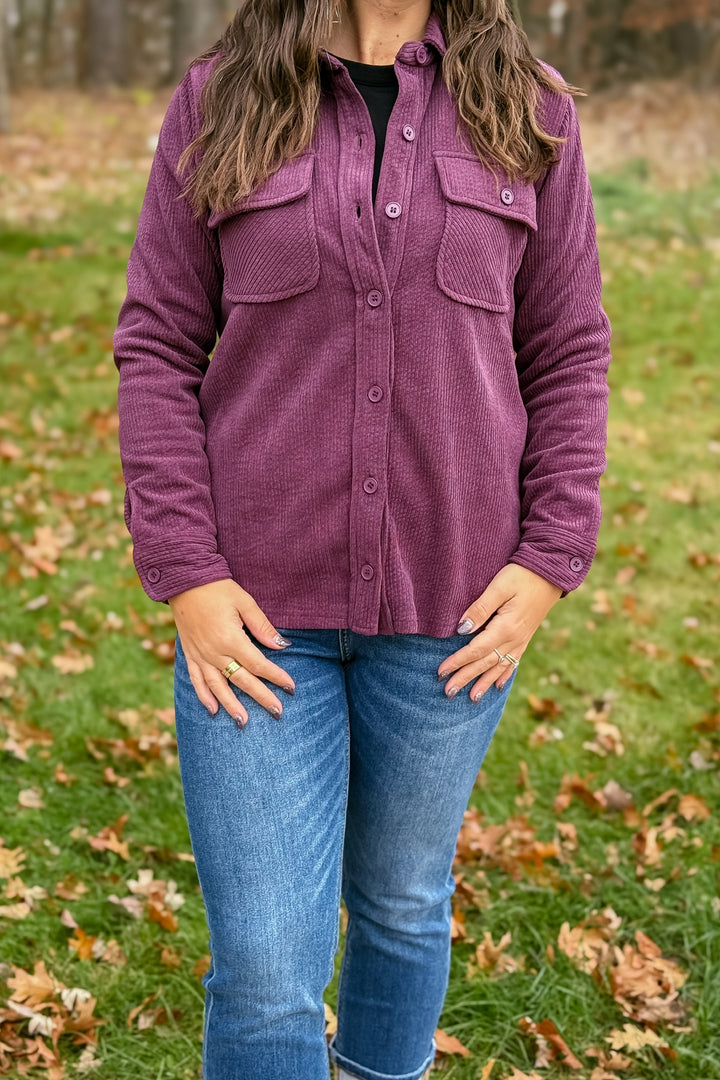 Plum Corduroy Button Up